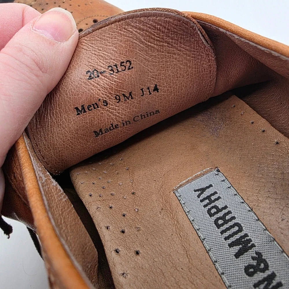 Johnston &‎ Murphy Mens Tan Leather Wingtip Brogue Oxford Shoes 20-3152 Size 9M